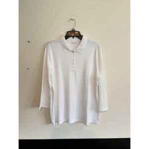NWOT Lands End Supima Cotton 3/4 Sleeve White Polo Shirt Size XL Soft Quality